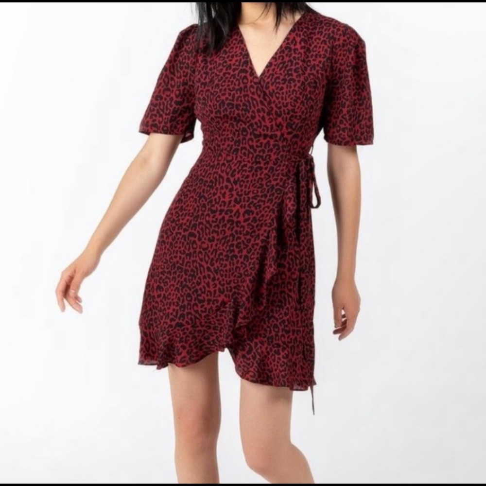 Leopard wrap mini dress size small